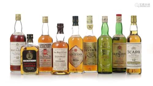 Ensemble de 9 bouteilles de single malt Whisky (70 cl, 75 cl...