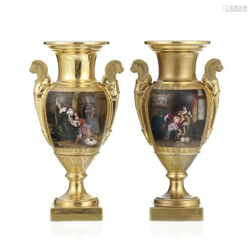 Paire de vases en porcelaine de Paris, XIXe s., h. 37 cm