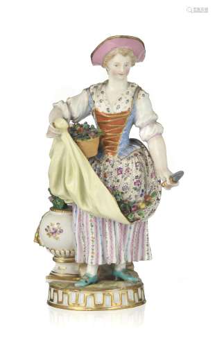 Jardinière, figure en porcelaine de Meissen, XIXe s., h. 19 ...