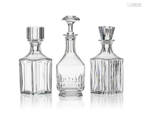 Ensemble de 3 carafes en cristal Baccarat, 3 modèles, boucho...