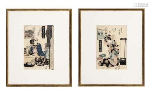 Keisai Eisen, 2 estampes, format ôban tate-e, Japon, 1821-23...