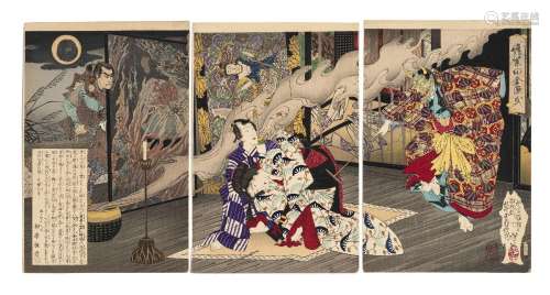 Tsukioka Yoshitoshi, triptyque, Japon, 1884, Dit du Genji pr...