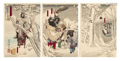 Tsukioka Yoshitoshi, triptyque, Japon, 1883, Gentoku visitan...