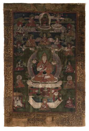 Thangka de Tsongkhapa, Tibet, XVIII-XIXe s., 52,5x33,5 cm (t...