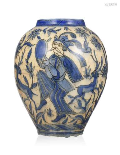 Vase en céramique au décor de personnages, Iran, époque Qaja...