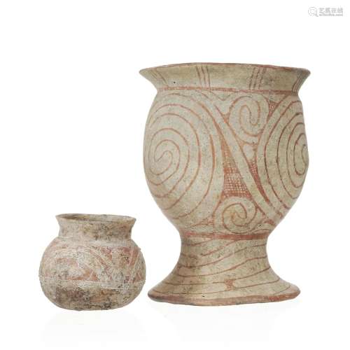 2 vases en terre cuite, Thaïlande, culture Ban Chiang, 300 a...