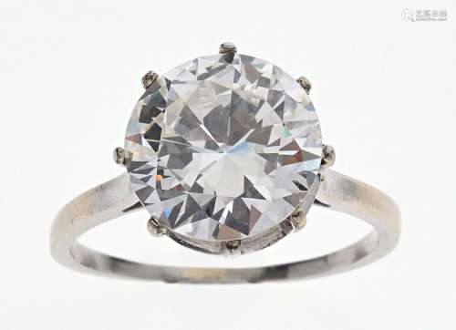 BAGUE "solitaire" en platine 850/°° ornée en son c...