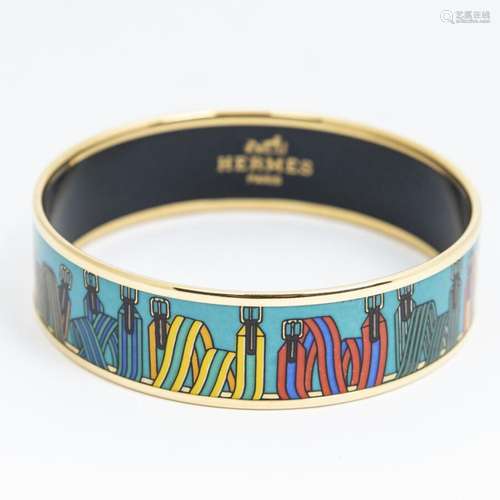 HERMES Paris - BRACELET jonc émaillé MM à décor de sangles s...