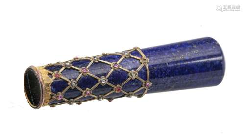 Manche d'ombrelle en lapis lazuli appliqué d'une treillis en...