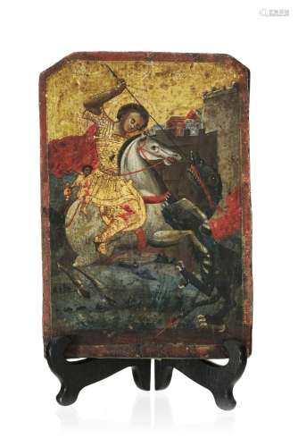 Saint Georges terrassant le dragon, icône sur panneau polych...