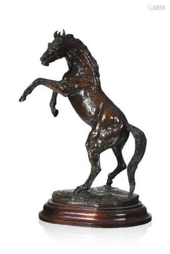 Priscilla Hann (XXe-XXIe), Cheval cabré, bronze à patine bru...