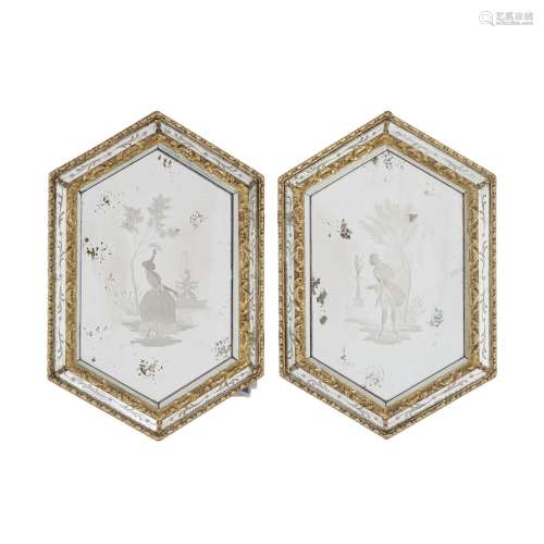 Paire de miroirs hexagonaux, Venise, probablement XIXe s., e...
