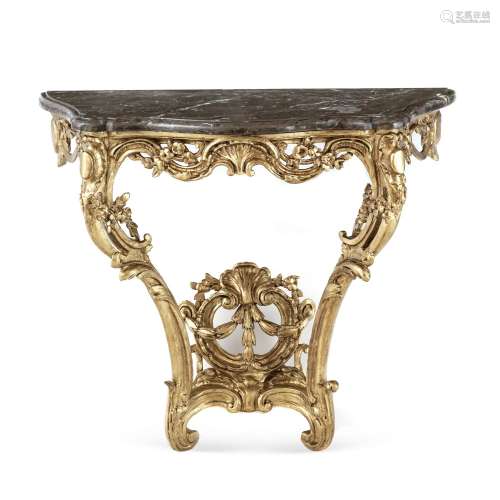 Console de style baroque, XVIIIe s., en bois sculpté et doré...