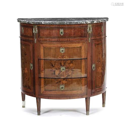 Commode demi-lune d'époque Louis XVI, en placage d'acajou et...