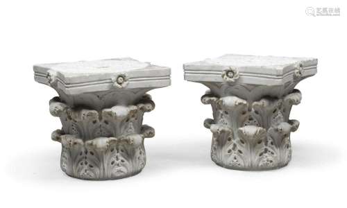 BEAUTIFUL PAIR OF CAPITALS IN WHITE MARBLE, LATE 18th CENTUR...