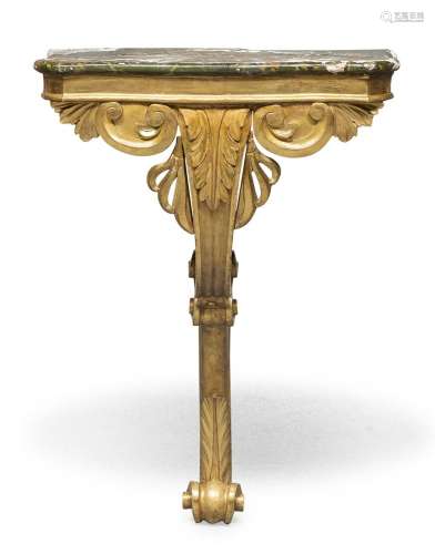 SINGLE LEG CONSOLE IN GILTWOOD, ANTIQUE ELEMENTS