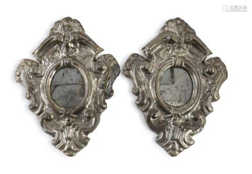 PAIR OF SMALL SILVER-PLATED MIRRORS, 18th CENTURY