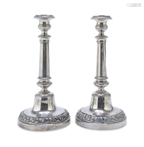 PAIR OF SILVER CANDLESTICKS, NAPLES 1832/1872