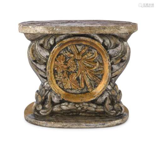 SILVERED WOOD BASE, 18th CENTURY