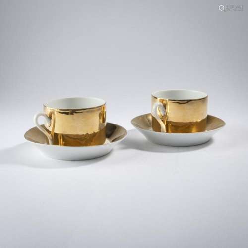 PIERO FORNASETTI, 2  GRANDE ANTICO  COFFEE CUPS AND SAUCERS,...