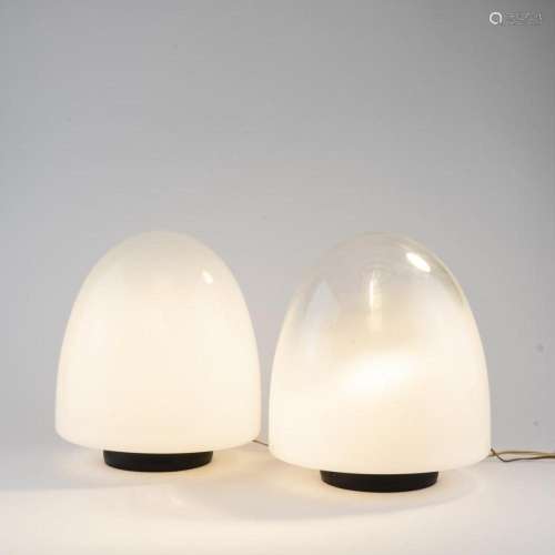 GIUSTO TOSO, 2  OPALINO  TABLE LIGHTS, C. 1970