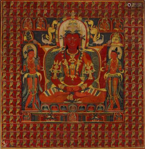 . A thangka of Amitabha with myriad Buddhas, Central Tibet, ...