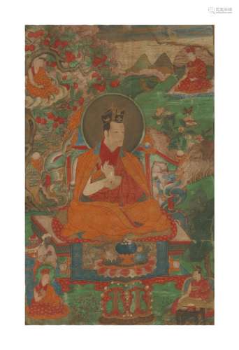 . A thangka depicting the 7th Karmapa, Chodrak Gyatso, Tibet...