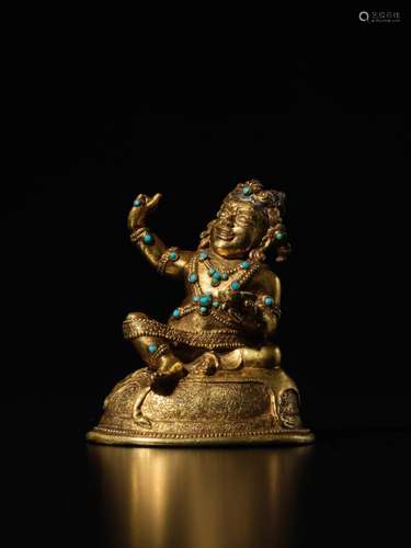 . A turquoise-inlaid gilt-copper alloy figure of Virupa, Tib...