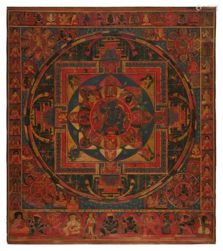 . A thangka depicting a mandala of Vajravidarana, Central Ti...