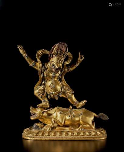 . A large gilt-bronze figure of Yama Dharmaraja, Qing dynast...