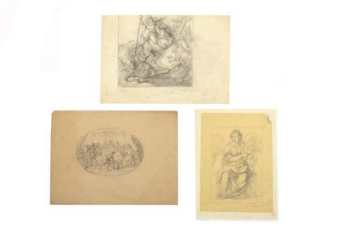 Scuola purista romana, secolo XIX - Lot of three drawings: M...