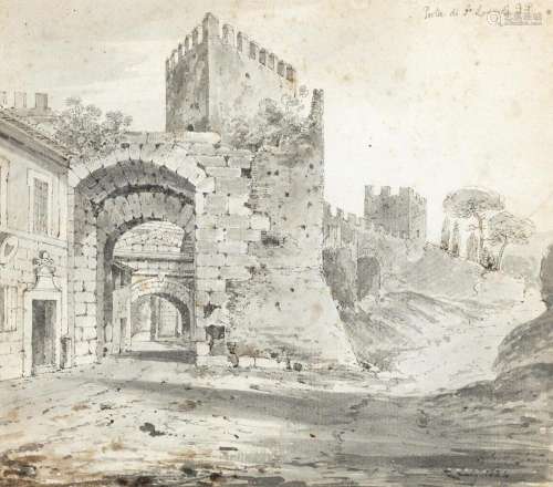 Pittore inglese attivo a Roma, secolo XIX - View of Porta Sa...