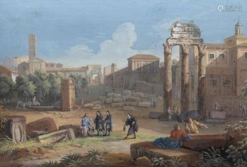 Scuola italiana del XIX secolo - View of Foro Romano with by...