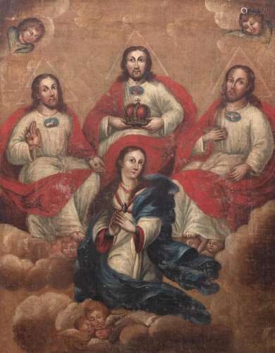 Pittore popolare, secolo XVIII - Madonna in glory with the H...