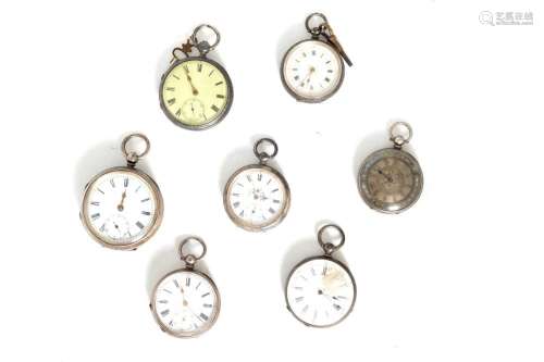Lot consisting of seven silver pocket watches, 19th century