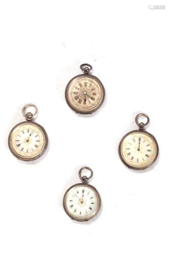 Lot consisting of four silver pocket watches, 19th century