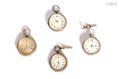 Lot consisting of four silver pocket watches, 19th century