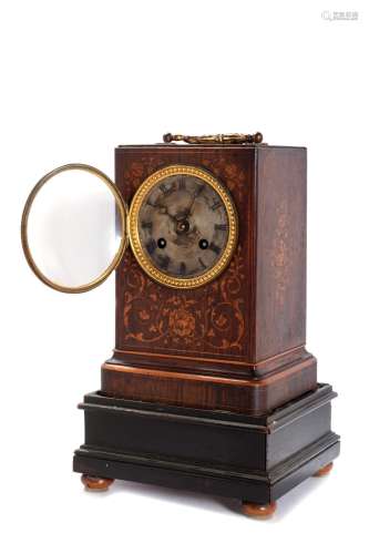 Table clock in inlaid wood, Charles X