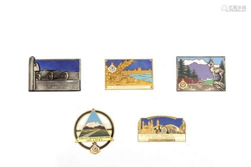 Lot consisting of five plates in gilded metal and enamels fr...