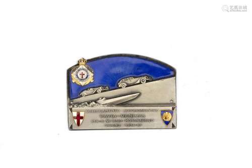 Metal and enamel plaque of the Pavia - Venice Automobile Lin...
