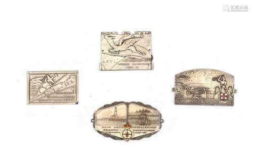 Lot consisting of four metal and enamel plaques