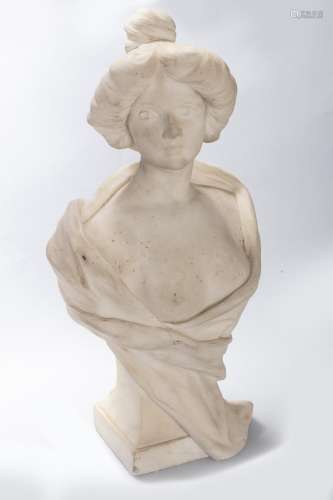Marble sculpture depicting the bust of a young woman, early ...