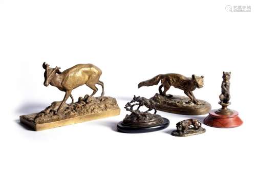 Lot of five bronze sculptures depicting animals, 19th centur...