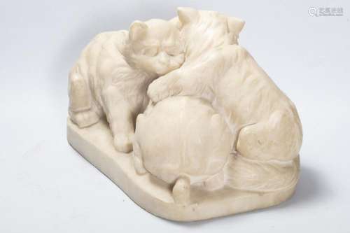 Carrara marble sculpture depicting puppies and kittens, 19th...