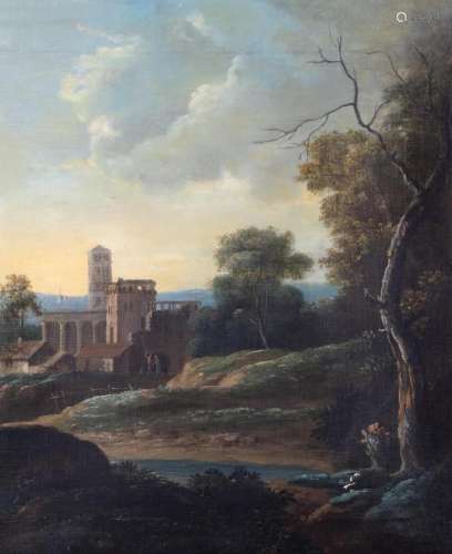 Scuola romana, secolo XVIII - Landscape with capriccio and a...
