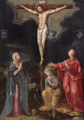 Scuola fiamminga, secolo XVIII - Crucifixion with the Virgin...