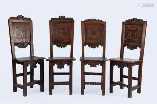 Two pairs of antique wooden chairs