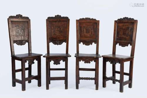 Two pairs of antique wooden chairs