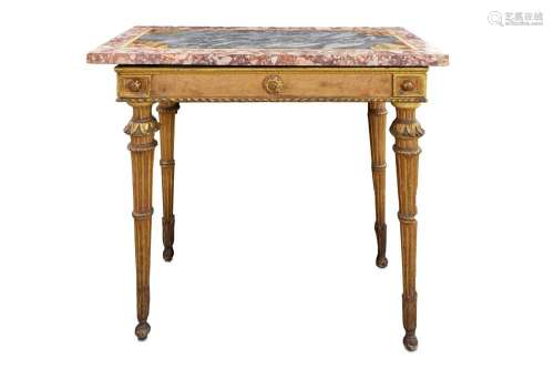 Louis XVI lacquered and gilded console, with marble top, lat...