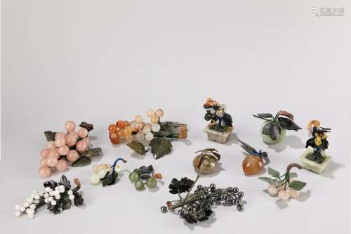 Twelve hard stone objects depicting fruits and plants, China...